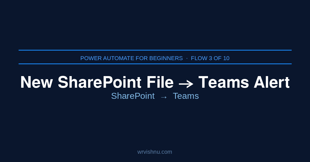 Power Automate SharePoint file Teams alert — Flow 3 of the Power Automate for Beginners series on wrvishnu.com