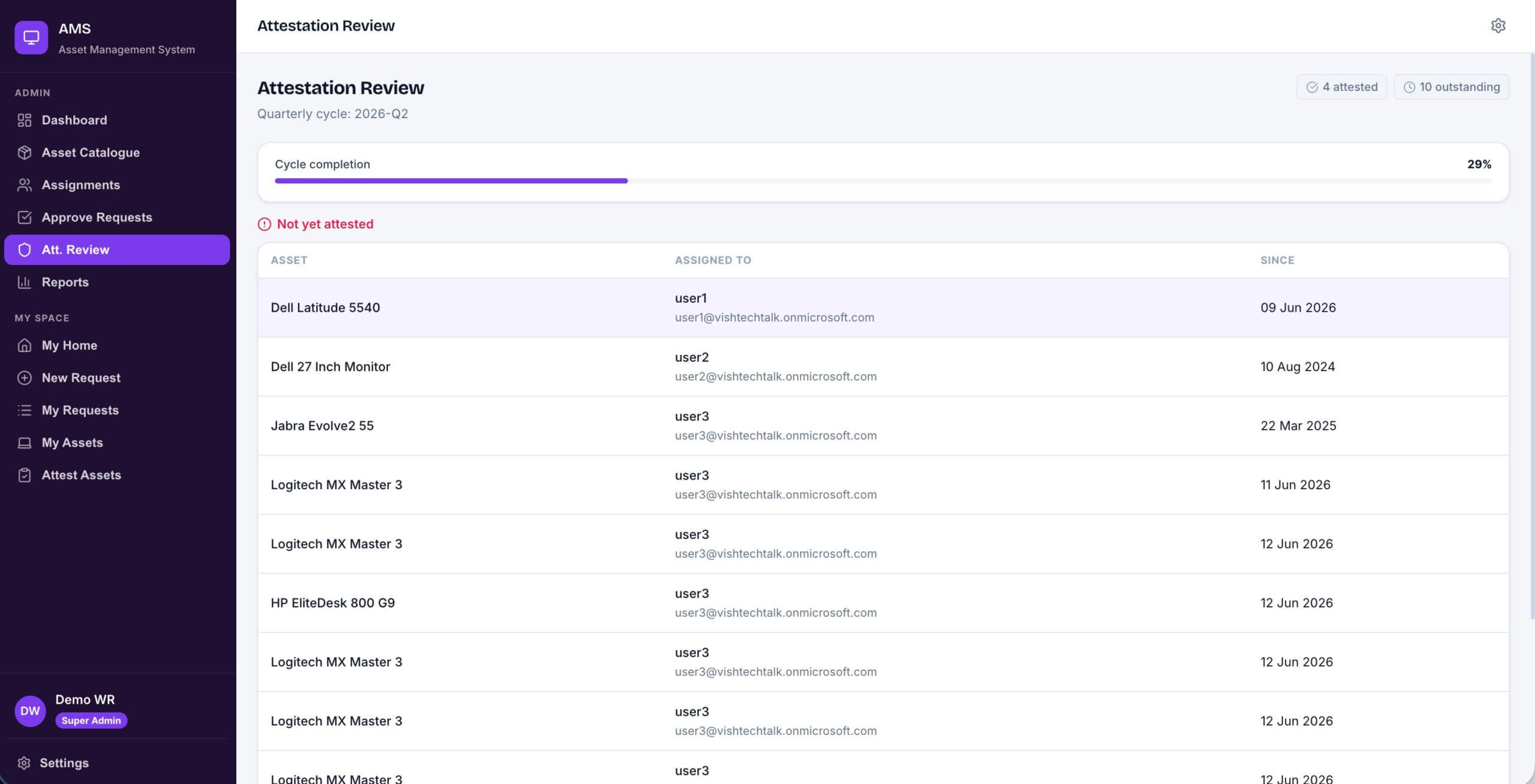 Asset Management System Code App Review Request side panel