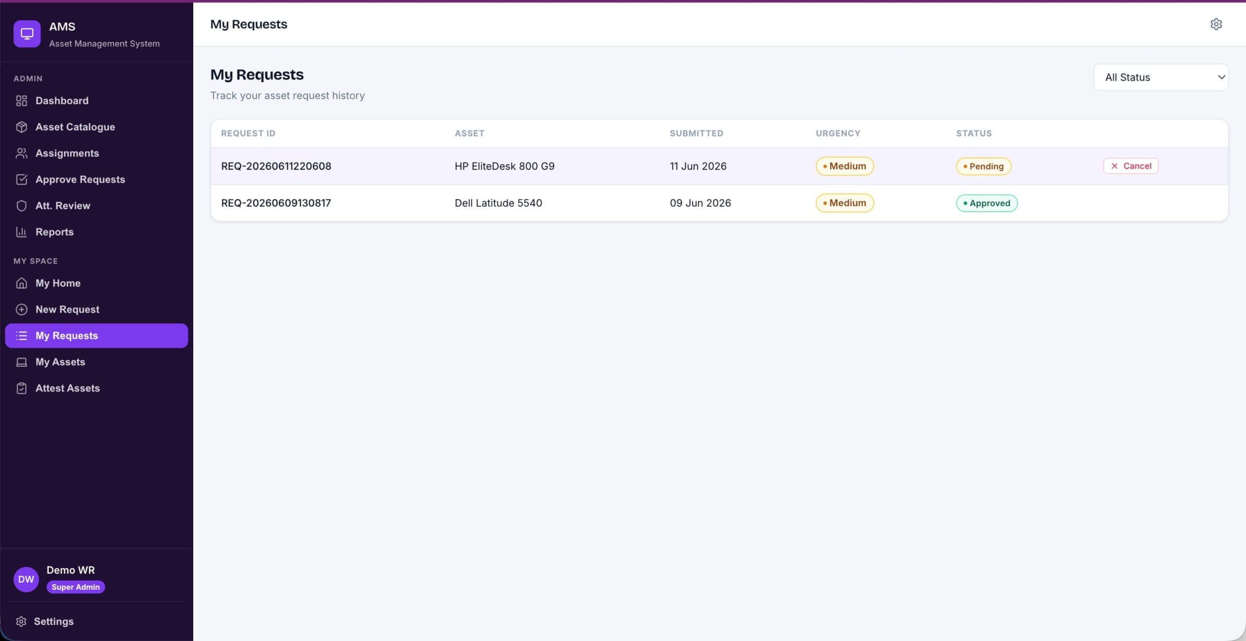 Asset Management System Code App Asset Catalogue with inventory list