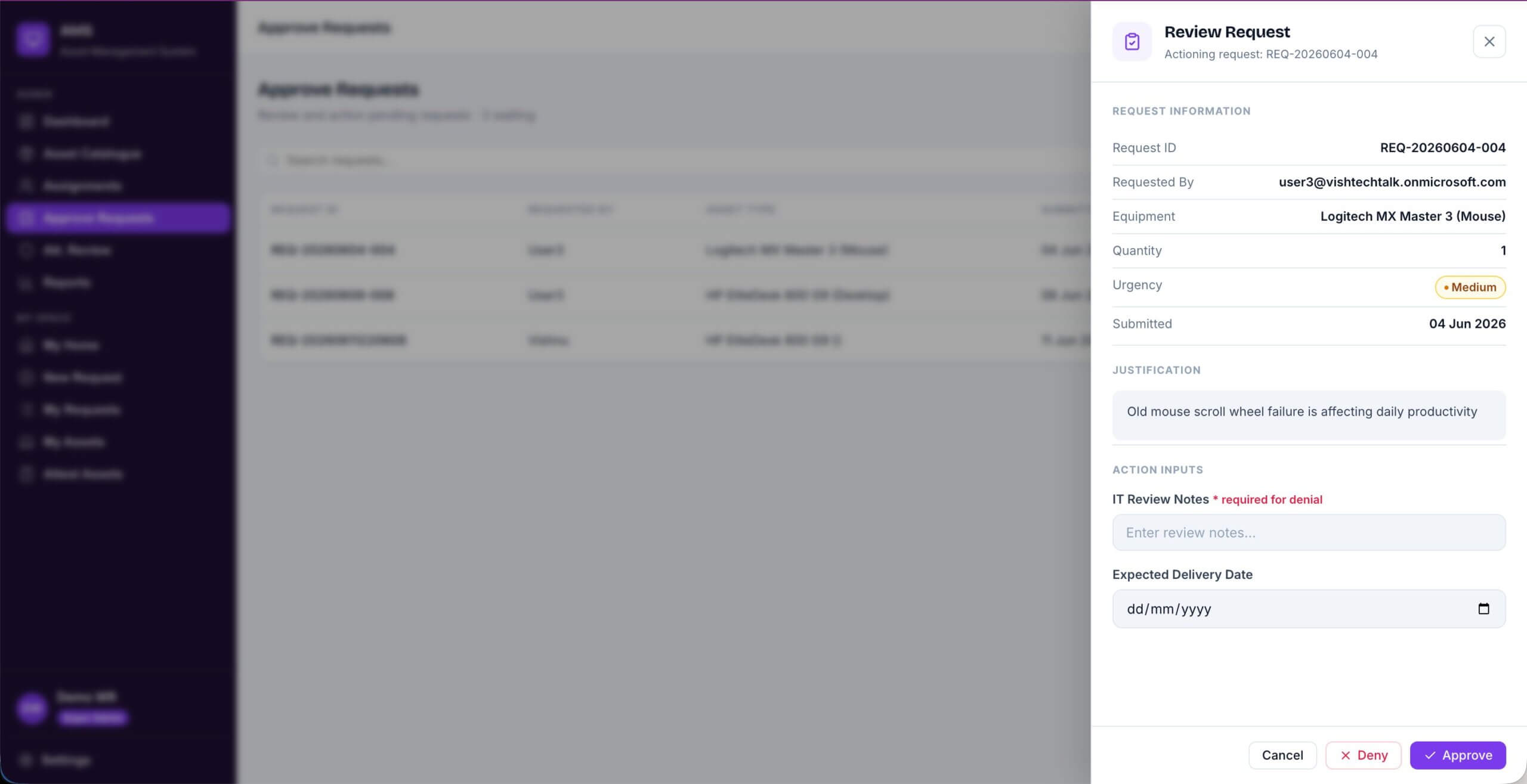 Asset Management System Code App Attestation Review with cycle progress and outstanding assets