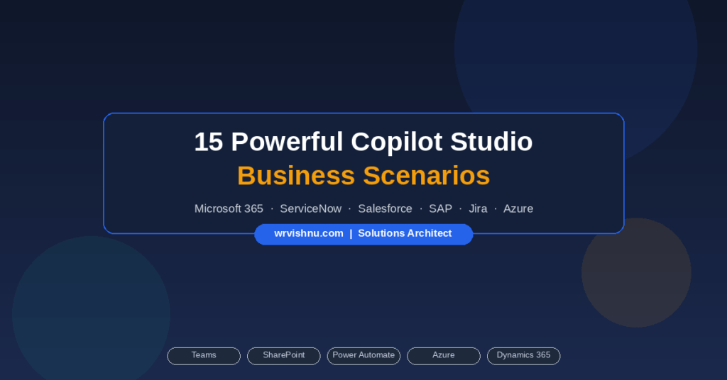 Copilot Studio business scenarios connected to Microsoft 365, ServiceNow, Salesforce, SAP and enterprise business systems through Power Automate