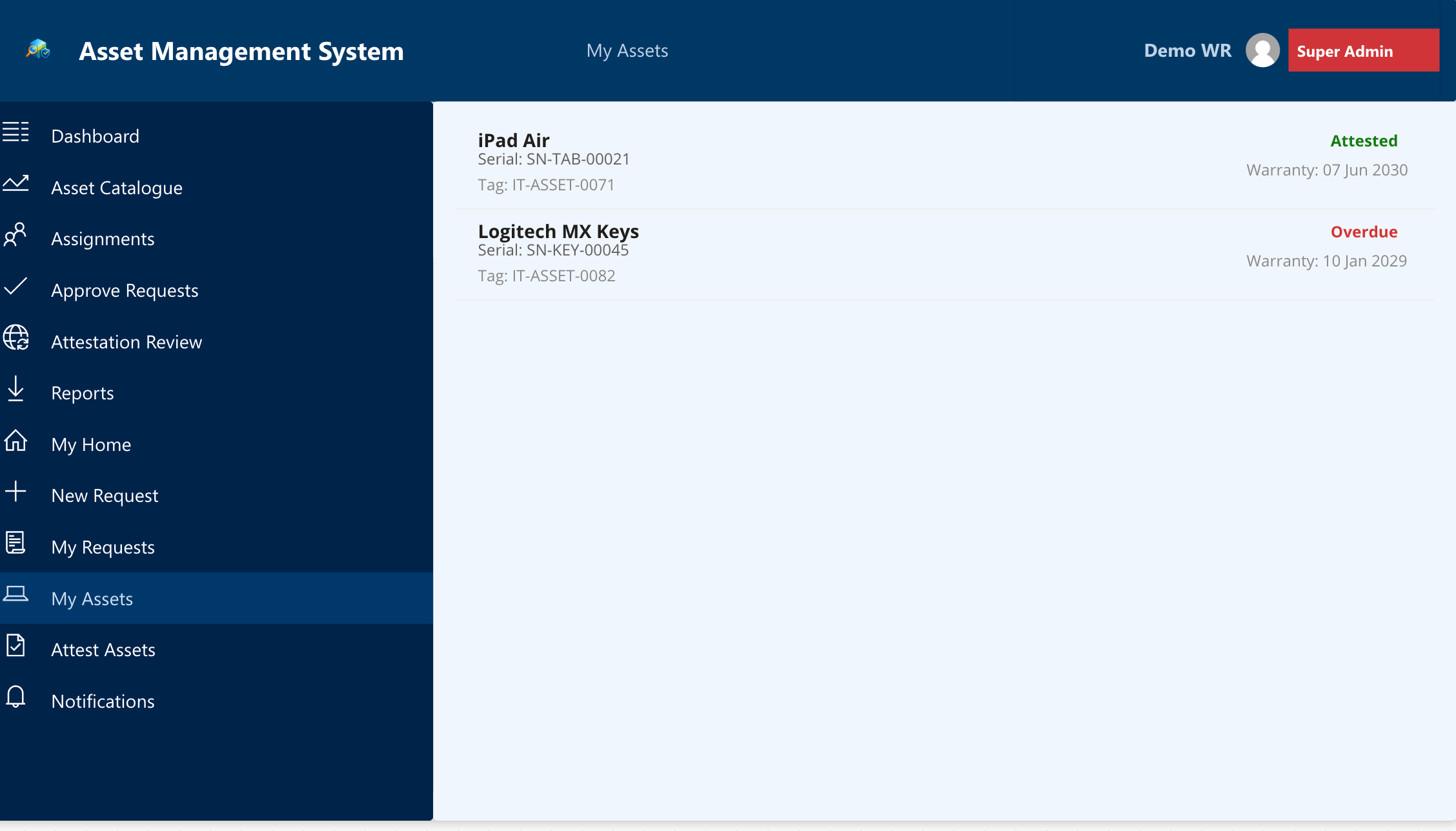 scrMyAssets — user asset list